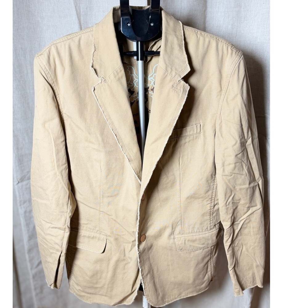 GUESS Jeans Respect Y2K Blazer Men's XXL Tan Distressed Raw Edge Grunge Vintage